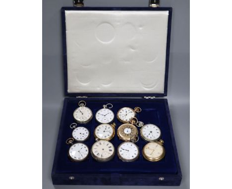 A group of assorted fob and pocket watches including silver and base metal.