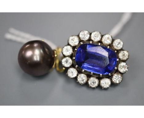 A modern 750 yellow metal mounted Tahitian cultured pearl pendant, approx. 10.4mm in diameter and a Victorian paste brooch.
