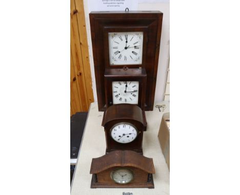 An American rosewood wall clock, a similar shelf clock and two mantel clocks