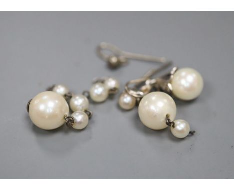 Three assorted cultured pearl earrings(a.f.).