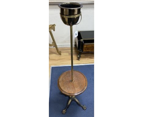 A Victorian adjustable iron and brass lamp, height 133cm
