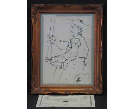 AFTER PABLO PICASSO, (Spanish, 1881-1973), portrait of a mounted Spanish soldier, possibly Don Quixote, off set lithograph pr