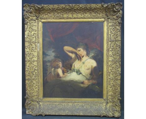 AFTER THE OLD MASTER, (19th Century), 'Nymph and Cupid' oils on artists board, 46 x 36cm.(B.P. 24% incl. VAT)   CONDITION REP