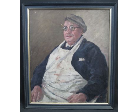 NELLY GERTRUDE DIXON, (British, exhibited 1900-1932), portrait of a butcher, believed to be a neighbour of the artist, signed
