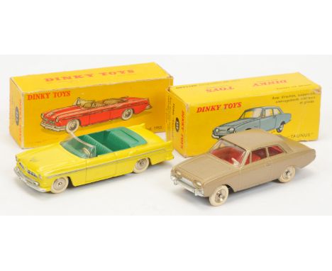 French Dinky pair comprising of (1) 24A Chrysler New Yorker - Yellow Body with green interior, silver trim, chrome convex hub