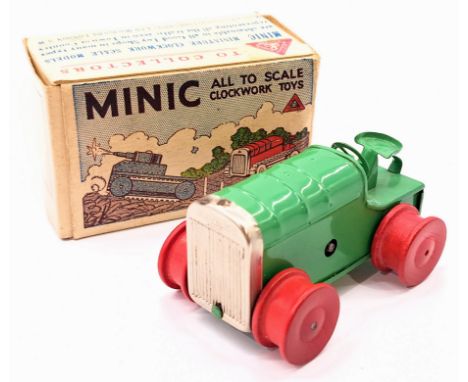 Triang Minic Pre War Tractor 11M, tinplate, clockwork, green, within Good box, MISSING tracks otherwise Good Plus to Excellen