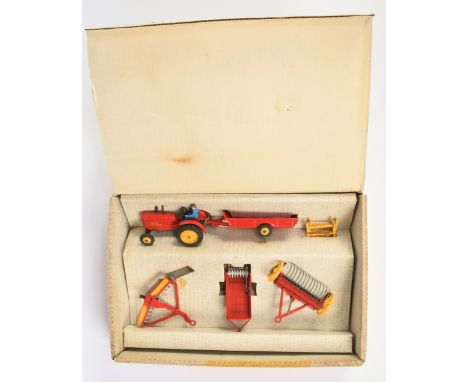 Dinky Toys 398 "Farm Equipment" Gift Set to include - Massey Ferguson Tractor, red body, yellow hubs (plastic front), black c