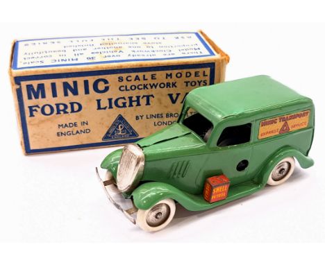 Triang Minic Pre War Ford Light Van 2M, tinplate, clockwork, green, within Good box, light age related wear otherwise Good Pl