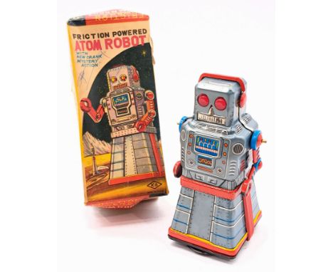 KO Toys (Japan) Friction Powered Atom Robot, tinplate clockwork robot, c.1960, integral crank type key to the rear, produces 