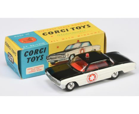 Corgi Toys 237 Oldsmobile Super 88 "County Sheriff" - two-tone black over white, red interior and roof light, silver trim and