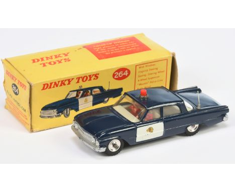 Dinky Toys 264 Cadillac 62 "RCMP" Patrol Car - blue body, white door labels, off-white interior with 2 x figures, silver trim