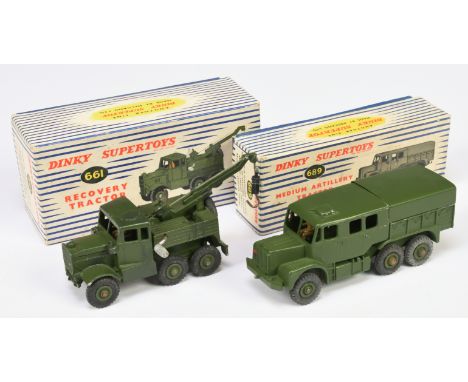 Dinky Toys pair of Military Vehicles comprising of (1) 661 Scammell Recovery Tractor - Green including Supertoy hubs and with