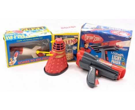 Plastic trio including: (1) Captain Scarlet Mysterons Light Phaser; (2) Marx Doctor Who Dalek; (3) Timpo Toys Star Flight Roc
