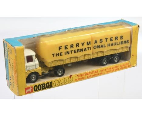Corgi Toys Major1147 Scammell Handyman Tractor &amp; Trailer "Ferrymasters the International Hauliers" - yellow, white, red i