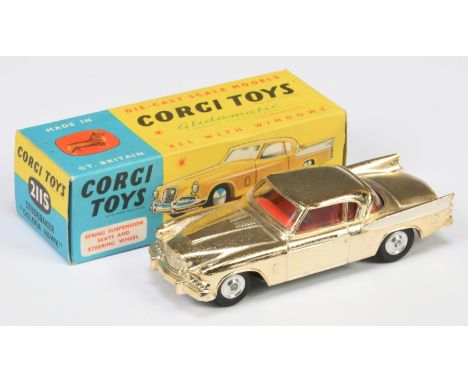 Corgi Toys 211S Studebaker "Golden Hawk" - gold plated finish, white rear side flashes, red interior, spun hub. Condition is 