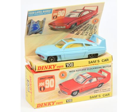 Dinky Toys 108 "Joe 90" Sam's Car - Powder Blue body, yellow interior, red engine cover, cast hubs. Condition is Excellent Pl