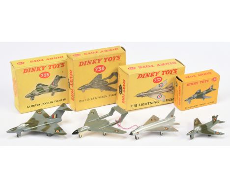 Dinky Toys group of Planes comprising of (1) 735 Gloster Javelin Fighter, (2) 737 PIB Lighting Fighter, (3) 738 DH 110 Sea Vi
