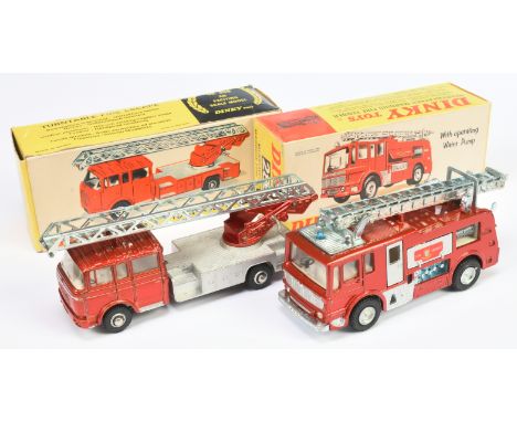 Dinky Toys Fire related pair comprising of (1) 956 Turntable Fire Escape - metallic red cab and ballast, silver trim and back