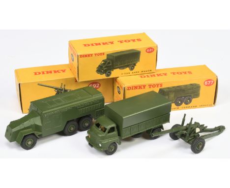 Dinky Toys group of Military Vehicles comprising of (1) 677 Armoured Command Vehicle - green, plastic hubs including treaded 