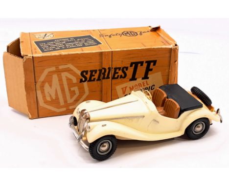 Victory Models 1/18th scale battery-operated plastic MG TF, white body (some yellowing to rear) with black removable engine c