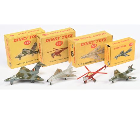 Dinky Toys group of Planes and Helicopter comprising of (1) 735 Gloster Javelin Fighter, (2) 737 PIB Lighting Fighter, (3) 73
