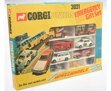 Corgi Toys Juniors 3021 "Emergency 999" Gift Set To Include 6 Pieces - Ford Holmes Wrecker, Ford Capri "Fire Chief", Volkswag