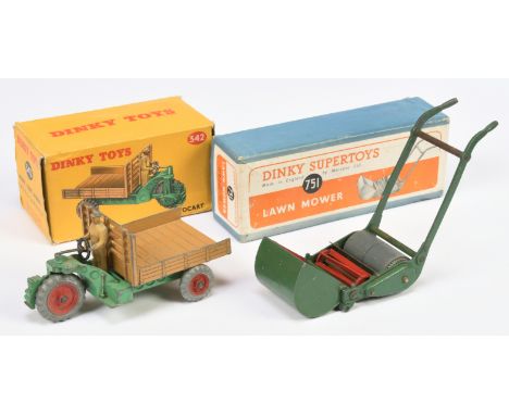 Dinky Toys pair comprising of (1) 342 Motor Cart - Mid green including chassis, tan back and figure, red metal wheels and (2)