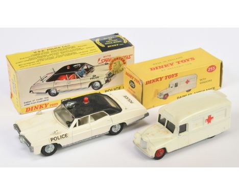 Dinky Toys Emergency pair comprising of (1) 251 Pontiac Parisienne "Police car - White body, black roof with red light, off w