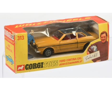 Corgi Whizzwheels 313 Ford Cortina GXL "Graham Hill" EXPORT ISSUE - mustard body, black roof and side flashes, red interior, 