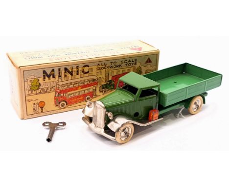 Triang Minic Pre War Delivery Lorry 10M, tinplate, clockwork, green, within Good box, light age related wear otherwise Good t
