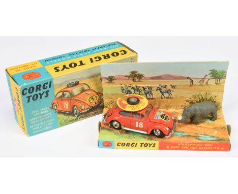 Corgi Toys 256 Volkswagen Saloon (Beetle)&nbsp; "East African Safari" - Orange, brown left hand drive interior, chrome trim a