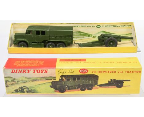 Dinky Toys Military 695 Gift Set to include Medium Tractor - green including metal tilt and Supertoy hubs with treaded tyres,