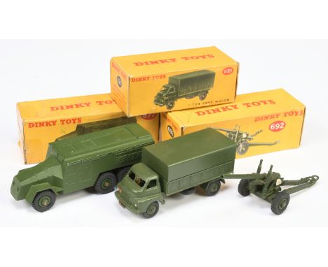Dinky Toys group of Military Vehicles comprising of (1) 677 Armoured Command Vehicle - green, plastic hubs including treaded 
