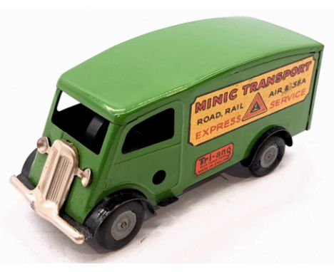 Triang Minic Post War Sutter Van 103M, tinplate, clockwork, green, light age related wear otherwise Good Plus.