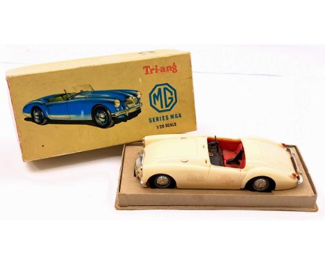 Triang Minic electric 1/20th scale plastic model of the MG Series MGA Sports Car, white, with red interior, plated parts, MIS