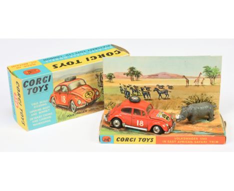 Corgi Toys 256 Volkswagen Saloon (Beetle) - "East African Safari" - orange body, brown right hand drive interior, chrome trim
