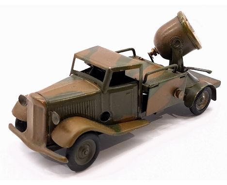 Triang Minic Pre War Army Searchlight Lorry 49MCF, tinplate, clockwork, green/brown camouflage livery, light age related wear
