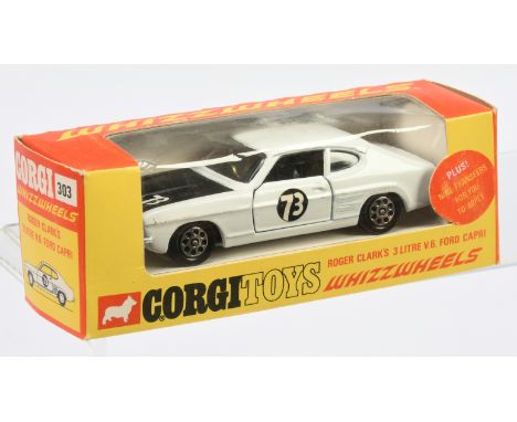 Corgi Whizzwheels 303 Ford Capri 3 Litre V6 "Roger Clark's" - white, black bonnet and interior, Whizzwheels, racing number 73