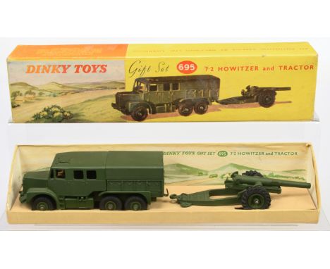 Dinky Toys Military 695 Gift Set to include Medium Tractor - green including metal tilt and Supertoy hubs with treaded tyres,