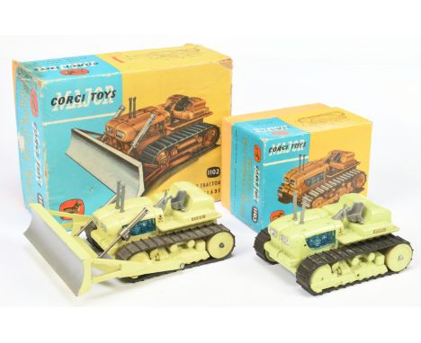 Corgi Toys Major pair of Tractors comprising of (1) 1102 Euclid TC-12 Tractor with Dozer Blade - lime green body and rollers 