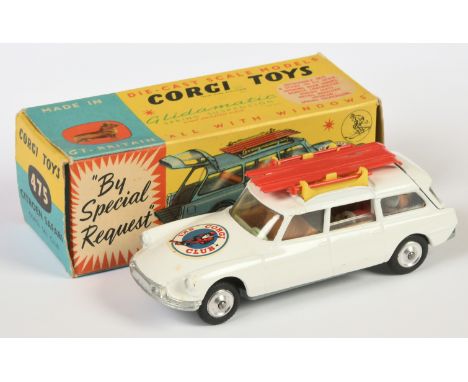 Corgi Toys 475 Citroen Safari "Corgi Ski Club" - White body, silver trim, spun hubs, brown dash and rear seats, pale green fr
