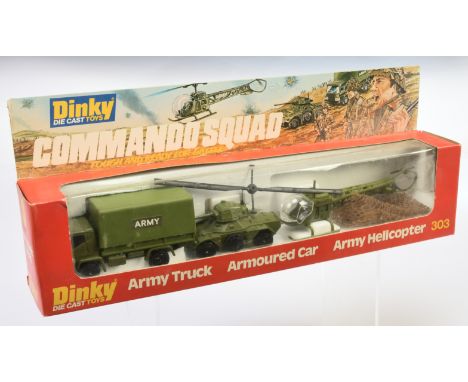 Dinky Toys 303 "Commando Squad" 3-piece Gift Set to include "Army" Covered Wagon; Daimler Armoured Car and Bell "Army" Helico