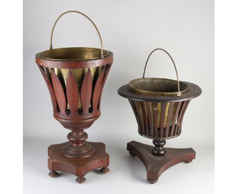 Two 19th century mahogany tea stoves with copper liner.&nbsp;Light veneer damage.&nbsp;Size: 40 x 56 cm.&nbsp;In fair / good 