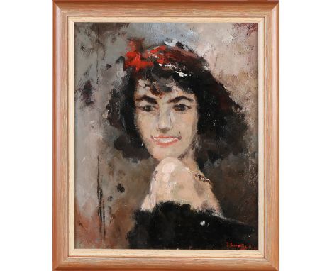 J. Sorolla.&nbsp;20th century.&nbsp;Portrait Spanish woman.&nbsp;Oil paint on panel.&nbsp;Dimensions: H 45 x W 38 cm.&nbsp;In