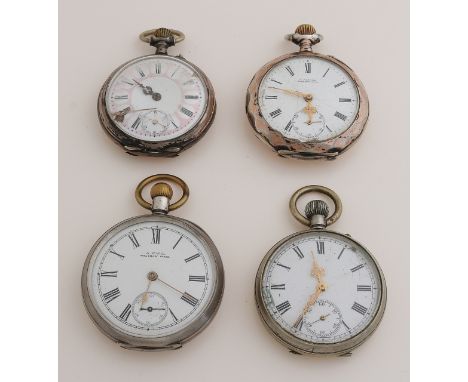 Lot with four pocket watches, 3 silver pocket watches, 800/000, and a white metal watch, with white enamel dial.&nbsp;In reas