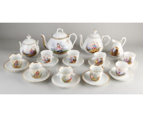 Early 19th century Biedermeier porcelain tea service.&nbsp;Consisting of: teapot, coffee pot, milk / sugar set, nine cups and