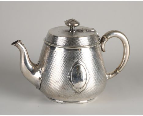 Beautiful Victorian teapot, silver plated.&nbsp;Decorated with a diamond-shaped guilloche arrangement with an outlined medall