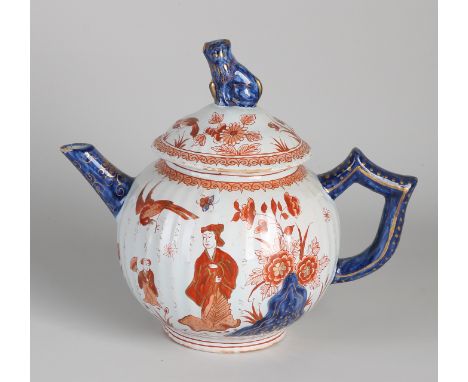 18th Century Delft polychrome Doré teapot with chinoiserie / gold decoration.&nbsp;Marked MOT.&nbsp;Minimal chips.&nbsp;Dimen