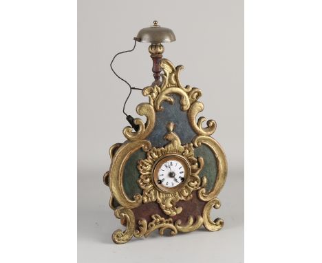 Antique German wooden table clock with Baroque front.&nbsp;Circa 1900. Week runner, half-hour strike on bell.&nbsp;Own constr