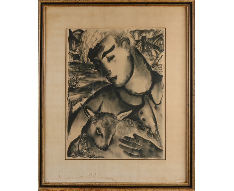 Cor Reisma.&nbsp;1902 - 1962. Flood in the Netherlands with boy and goat.&nbsp;Lithograph on paper.&nbsp;Dimensions: H 58 x W